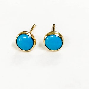 Turquoise 14k gold Stud earrings ,Turquoise stone 6mm, Minimalist earrings, women jewelry image 3