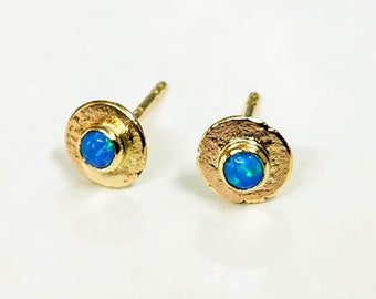 Little Opal stud earrings  6mm, Opal earrings gold, Gift , Solid Gold earrings,14k Solid gold earrings ,birthstone earrings ,gift for her