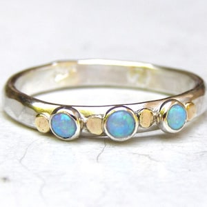 Blue Opal Ring- Birtstone Ring- Petite Stacking Ring- Minimlaist Jewelry- Bridesmaid Gift