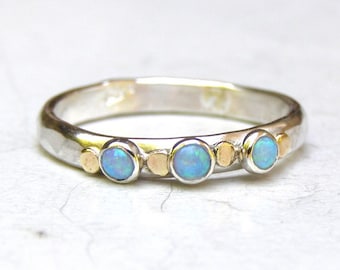 Blue Opal Ring- Birtstone Ring- Petite Stacking Ring- Minimlaist Jewelry- Bridesmaid Gift