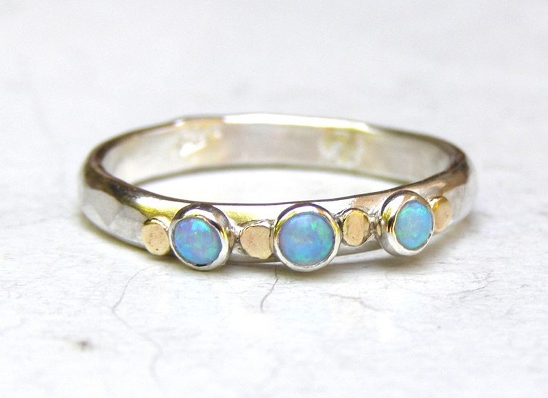 Blue Opal ring ,Silver Sterling Ring, Anniversary ring ,Christmas gift ,Stackable ring, October Birthstone ring, Birthday gift image 1