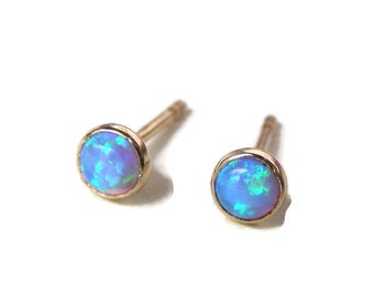 Opal Studs 3mm  Earrings, 14K Solid gold earrings, gift ideas, anniversary gift, valentines day gift, 14k gold earrings,  3mm