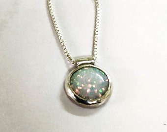 Opal Necklace, Opal Pendant, Gift for her, 10mm White Opal Necklace, October Birthstone, Australian Opal, Organic Opal, Opal Silver Necklace