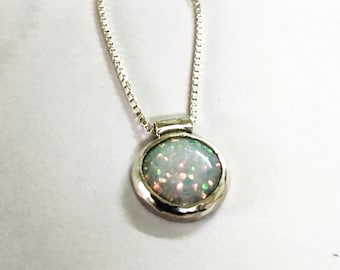 Opal Necklace, Opal Pendant, Gift for her, 10mm White Opal Necklace, October Birthstone, Australian Opal, Organic Opal, Opal Silver Necklace