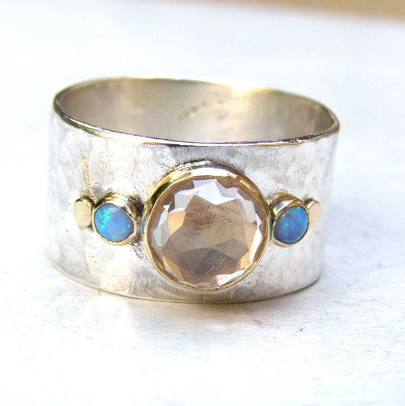 Solitaire Opal Ring Handmade Silver Sterling Band Multi Stone - Etsy