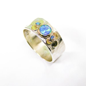 Blue Opal Ring , 925 Silver Sterling ring, Silver Band, Blue Opal Stone, Solid Gold And Silver Ring, Gift for her, women ring