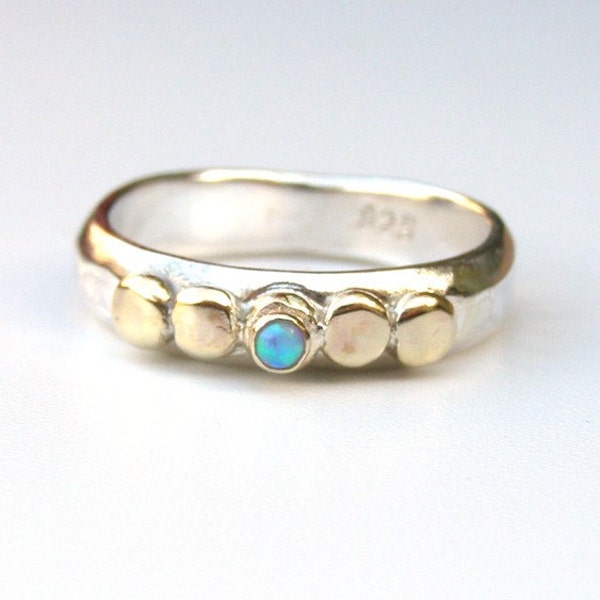 Blue opal ring, Engagement Ring , gold and silver sterling ring, 14k gold ring ,Opal  ring, October Birthstone, gift idea, girl's ring