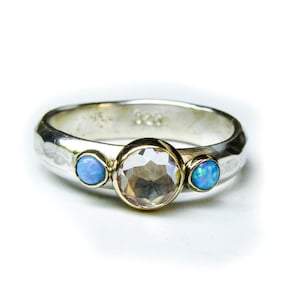 Blue Opal Engagement Ring /Goldand silver Promise ring/ multi stone gemstone ring/ handmade jewelry