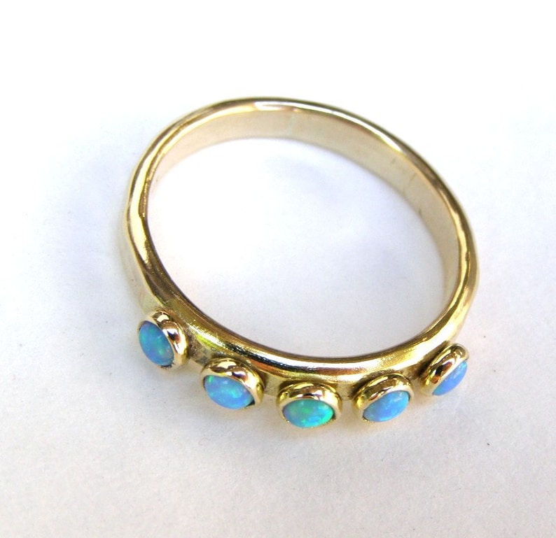 Blue Opal ring,14k solid gold ring ,Handmade engagement Ring, stacking gold ring image 3