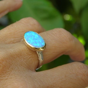 Blue Opal ring, Silver sterling Ring Handmade jewelry Oval ring nickel free image 5