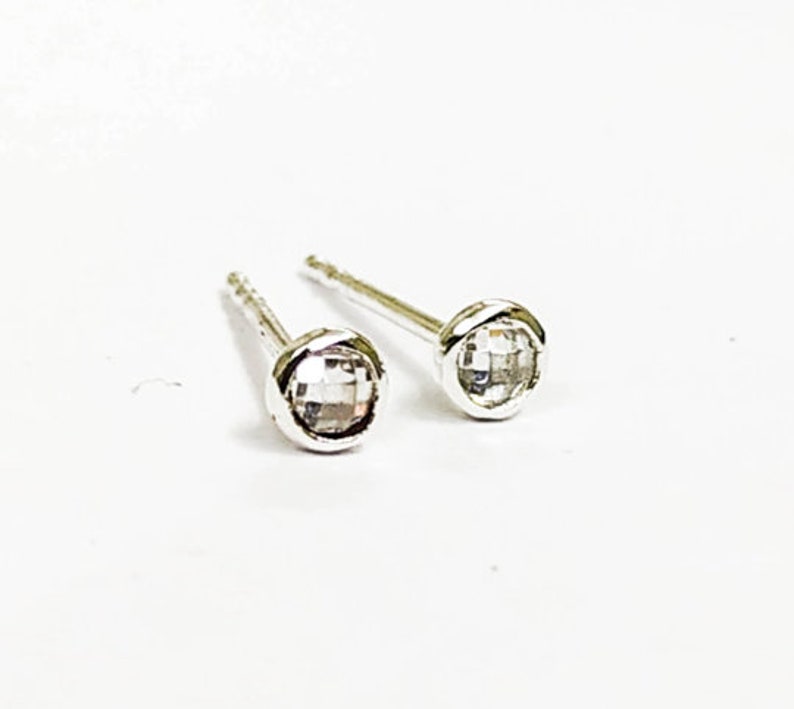 SilverSterling Stud Earrings 3 mm, Silver Studs, Topaz earrings, Minimalist stud earrings image 7