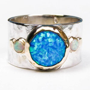 Silver Sterling Band Opal Statement Ring multi stone gemstone ring Ring with solid gold Blue Opal Ring personalized gifts image 8