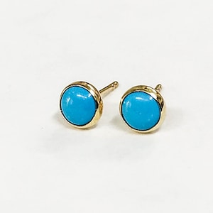 Turquoise 14k gold Stud earrings ,Turquoise stone 6mm, Minimalist earrings, women jewelry image 1