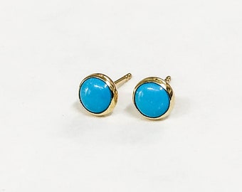 Turquoise 14k gold Stud earrings ,Turquoise stone 6mm, Minimalist earrings, women jewelry