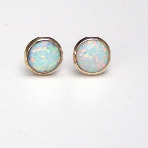 Opal stud Earrings 14k solid gold Studs 8mm Gift for her, October Birthstone image 6