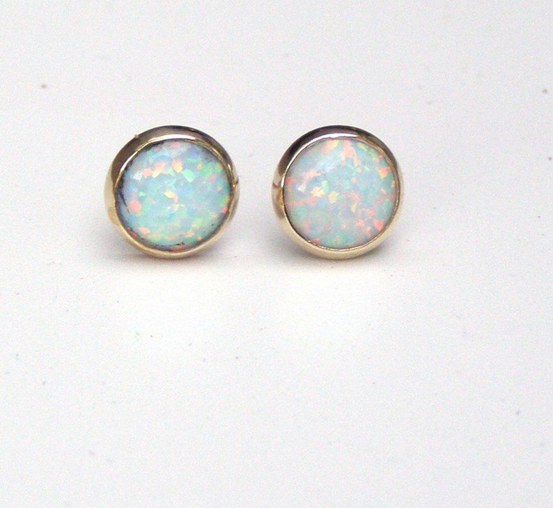 Opal stud Earrings 14k solid gold Studs 8mm Gift for her, October Birthstone image 6