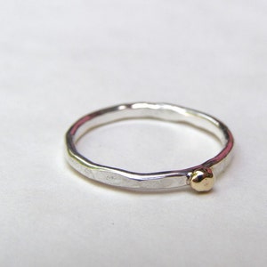Silver sterling bands with gold dot stackable silver sterling ring