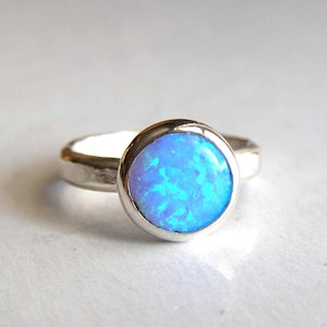 Stackable Blue Opal Ring ,Silver sterling band women gift