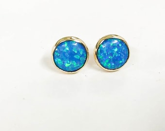 Opal stud Earrings,14k solid gold Studs ,14k solid Gold Earrings 8mm,Anniversary Earrings,Christmas gift, Gift for her, October Birthstone