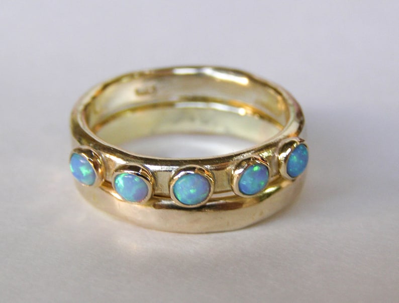 Blue Opal ring,14k solid gold ring ,Handmade engagement Ring, stacking gold ring image 4