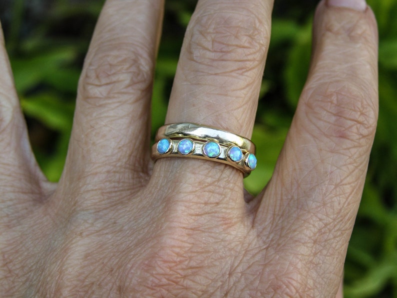 Blue Opal ring,14k solid gold ring ,Handmade engagement Ring, stacking gold ring image 5