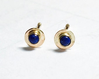 Gold studs, 14k Gold earrings, Stud Earrings,Blue Lapis Earrings, Anniversary Earrings, Gift For Her, Clip On Earrings, Lapis studs