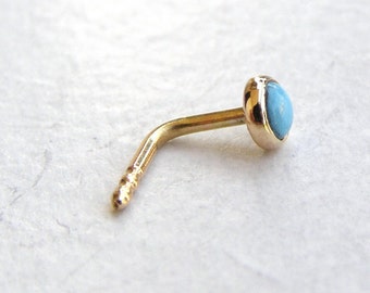 14k Nose stud ,Nose Ring, solid gold nose ring ,turquoise nose ring, 14k yellow gold body jewelry, birthday gift, solid jewelry