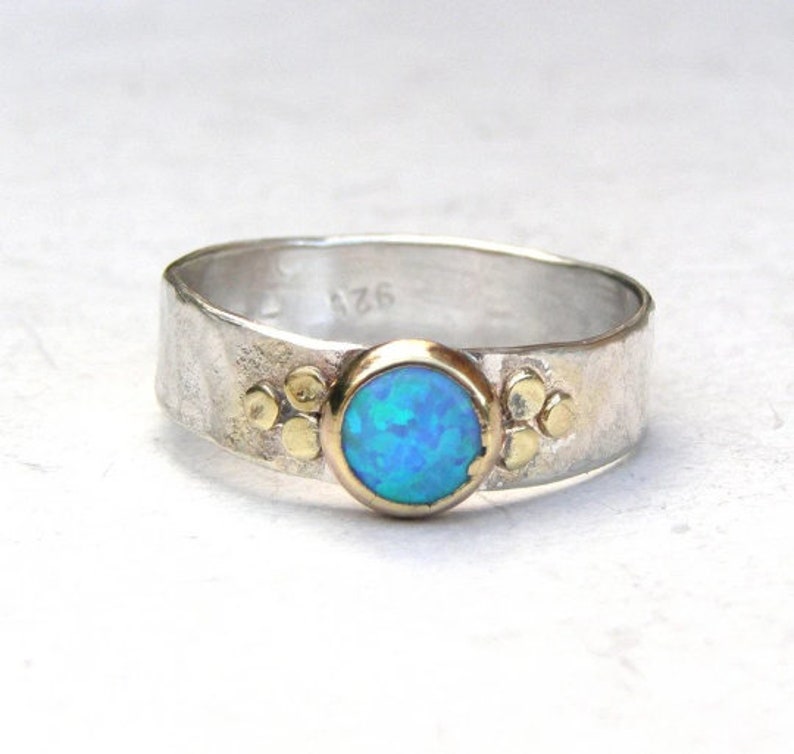 Blue Opal Ring Solitaire rings Natural Ethiopian Opal Solid 925 Sterling Silver Band For Women Handmade Opal Ring For Anniversary Gifts image 8