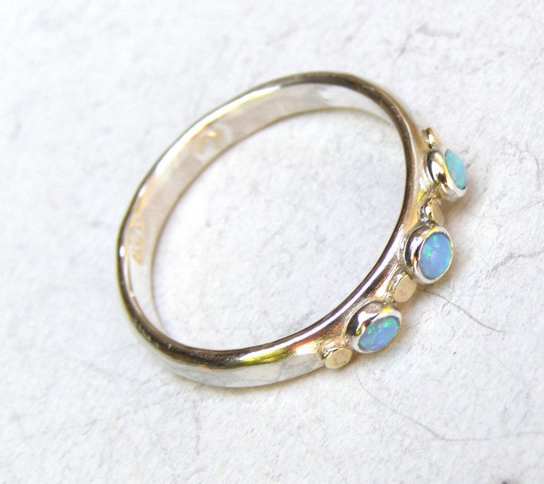 Blue Opal ring ,Silver Sterling Ring, Anniversary ring ,Christmas gift ,Stackable ring, October Birthstone ring, Birthday gift image 4