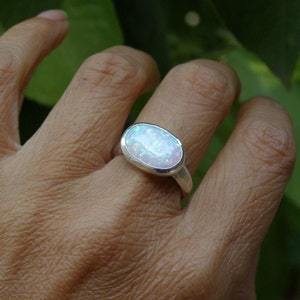 White opal ring, Silver sterling ring Cocktail White opal Gemstone silver ring, Oval stone, 925 Sterling silver ring ,christmas gift image 4