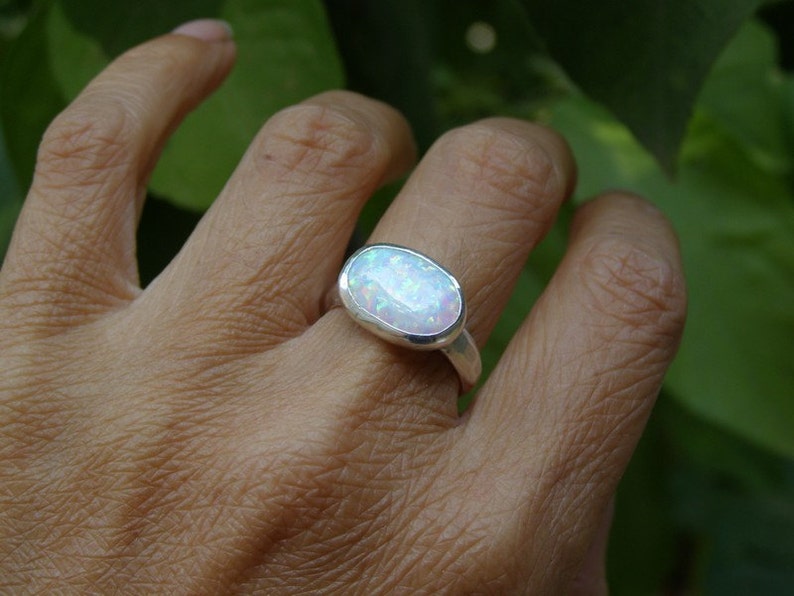 White opal ring, Silver sterling ring Cocktail White opal Gemstone silver ring, Oval stone, 925 Sterling silver ring ,christmas gift image 4