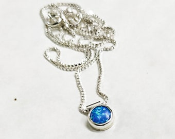Opal Necklace, Opal Pendant, Gift for her, 6 mm Blue Opal Necklace, October Birthstone, Australian Opal, Organic Opal, Opal Silver Necklace