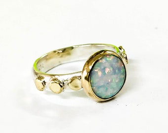 Unique Engagement Ring, 10mm Opal Ring, White opal ring, Silver sterling ring.