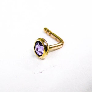 Solid gold 14K Nose Stud Amethyst Genuine Gemstone Nose stud, Tiny Stud, Nose piercing, Nose Stud L Shape Bent, Custom Nose Jewel