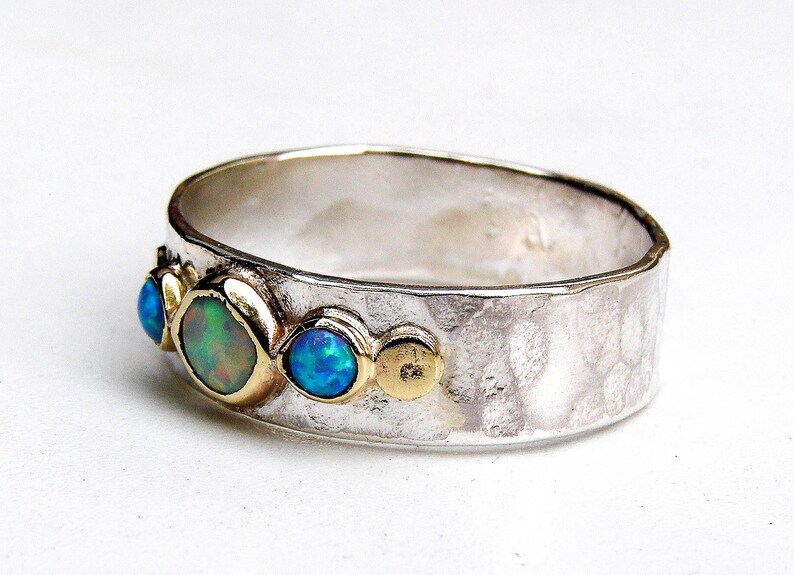 silver sterling ring White opal Ring Birthday gift, Promise Rings anniversary gift Engagement Ring ,Multistone Rings Blue Opal ring