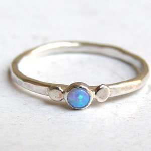 Silver sterling band Blue opal ring Promise ring gift for her