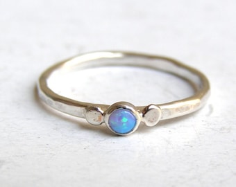 Silver sterling band Blue opal ring Promise ring gift for her