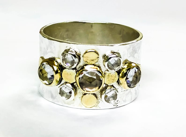 Statement Unique Engagement Ring Topaz Ring Gold and Silver Etsy