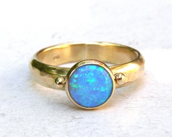 9k Solid gold Solitaire Opal ring October Birthstone Handmade ring