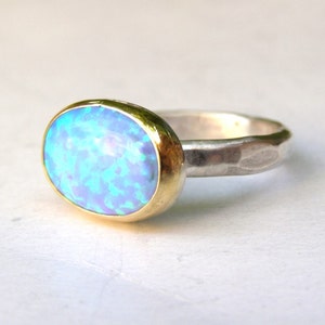 Blue Opal ring, Silver sterling Ring Handmade jewelry Oval ring nickel free image 4