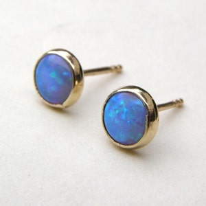 14k blue Opal stud Earrings 6mm, Opal earrings solid gold handmade