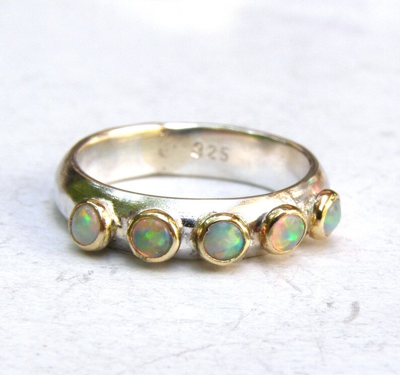 White Opal ring Stackable rings,Multi stone gemstone Handmade rings, Made to order image 6