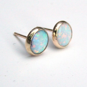 Opal stud Earrings 14k solid gold Studs 8mm Gift for her, October Birthstone image 7
