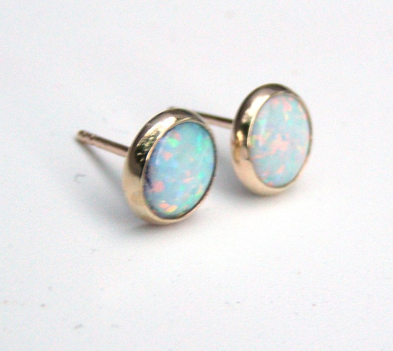 Opal stud Earrings 14k solid gold Studs 8mm Gift for her, October Birthstone image 7