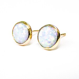 Opal stud Earrings 14k solid gold Studs 8mm Gift for her, October Birthstone image 3