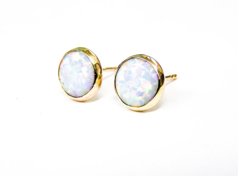 Opal stud Earrings 14k solid gold Studs 8mm Gift for her, October Birthstone image 3