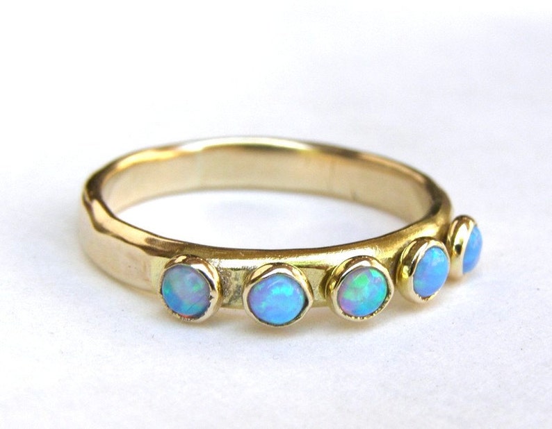 Blue Opal ring,14k solid gold ring ,Handmade engagement Ring, stacking gold ring image 2