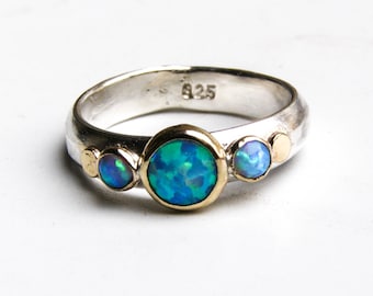 Promise Blue Opal Ring, Silver Sterling 925 Handmade Jewelry, Opal Ring, Anniversary ring, Gift for her