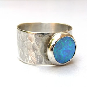 Blue Opal ring Statement Silver sterling 925 ring October stone, Handmade gift for her