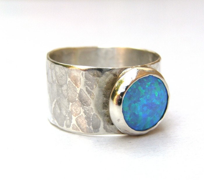 Blue Opal ring Statement Silver sterling 925 ring October stone, Handmade gift for her